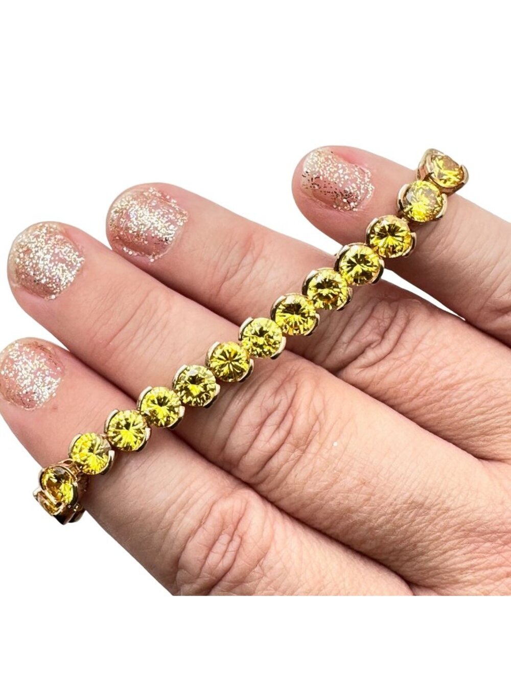 Womens Bracelet Gold Plated Sterling Silver Yellow Cubic Zirconia Size 7 Inch